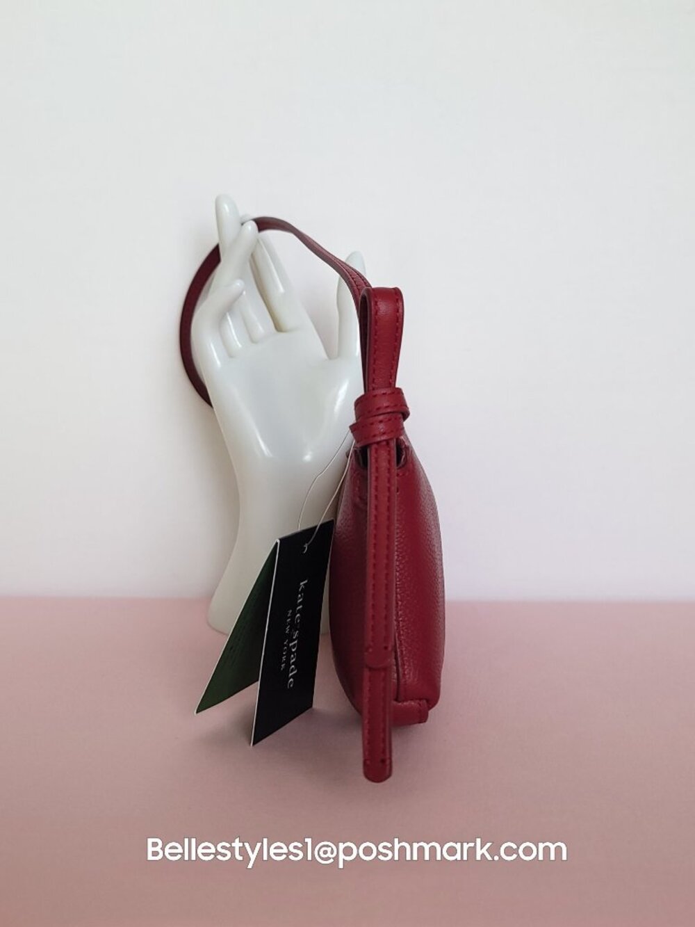 KATE SPADE Loop Pochette Pebbled Leather Mini Bag- Red Jam color⭐ - Picture 10 of 16